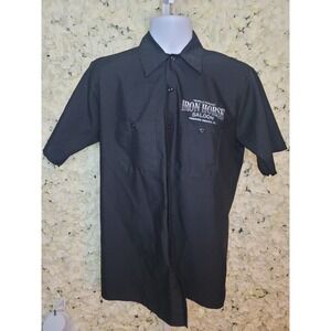 Red KAP Ormond BEACH  Iron Horse Button Up Black Work Shirt SZ M, Bikers Rock